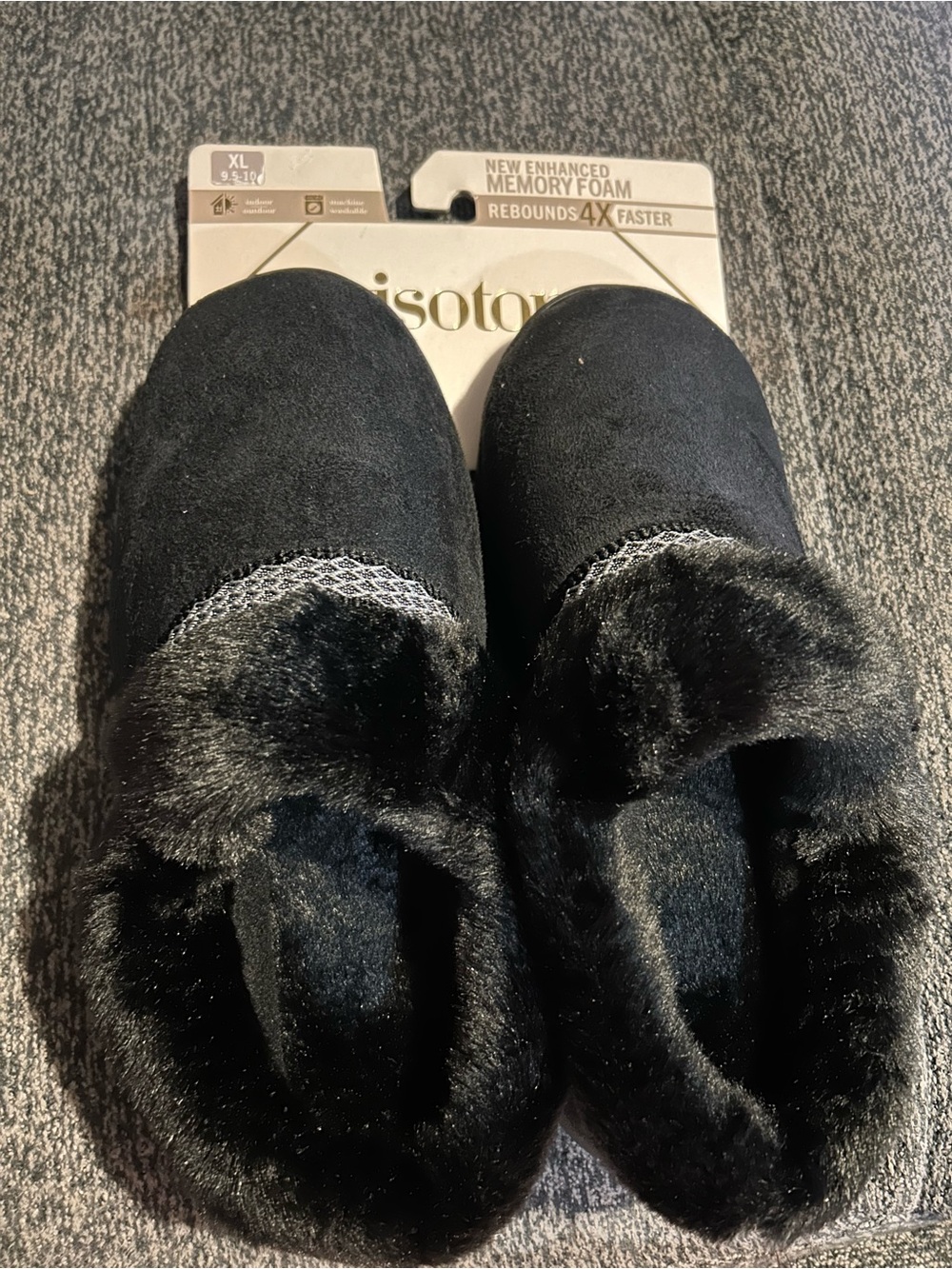 Isotoner Women's Size XL 9.5-10 Black Microsuede Basil Holdback Slippers New